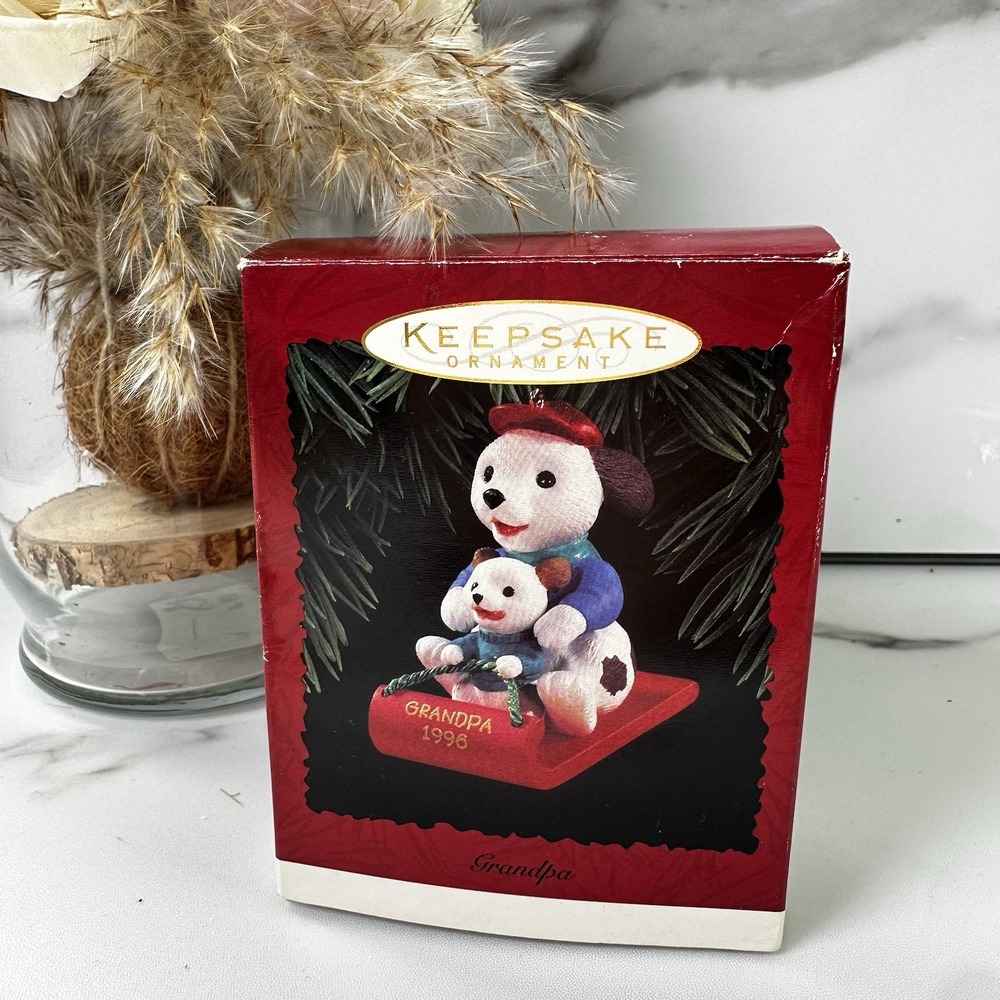 VTG HALLMARK KEEPSAKE CHRISTMAS ORNAMENT IN BOX 1996 GRANDPA DOG & BABY PUPPY